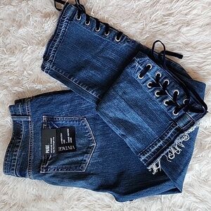 PAIGE Blue Jacqueline Straight Ankl Lace Jeans Brand New